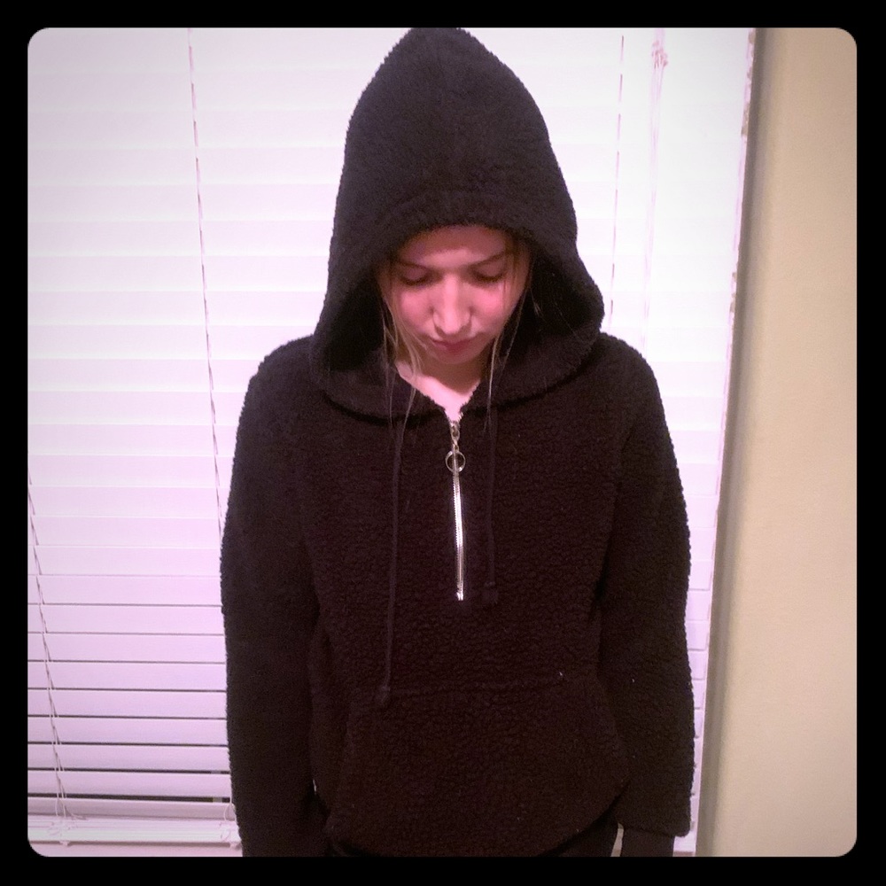 Black sweater with hood, junior size 11-13